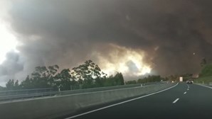 Coluna de fumo do incêndio de Ourém vista na A1 na zona de Coimbra: Veja as imagens