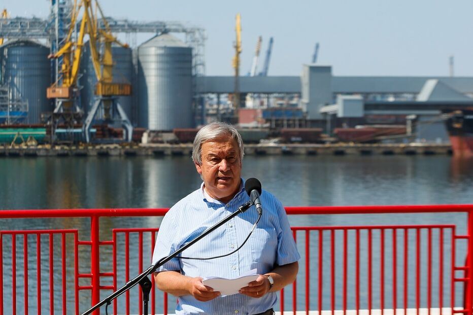Secretário-geral das Nações Unidas, António Guterres, no final da sua visita ao porto de Odessa, Ucrânia