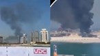 Incêndio lança nuvem de fumo perto do estádio Lusail no Qatar