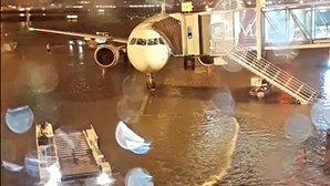 Caos em Lisboa: Aeroporto inundado, tetos cedem e pessoas refugiam-se em cima de carros