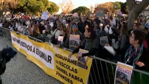 Professores entoam "Marcelo escuta a escola está em luta" em frente ao Palácio de Belém