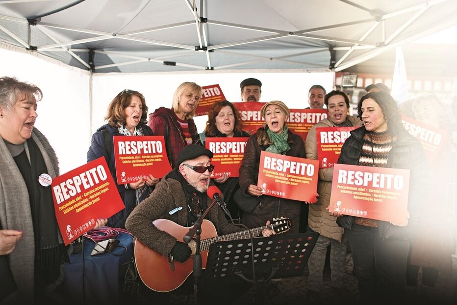 acampamento, professores, protesto