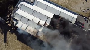 Imagens de drone mostram bombeiros a combater chamas em fábrica de madeiras em Paredes