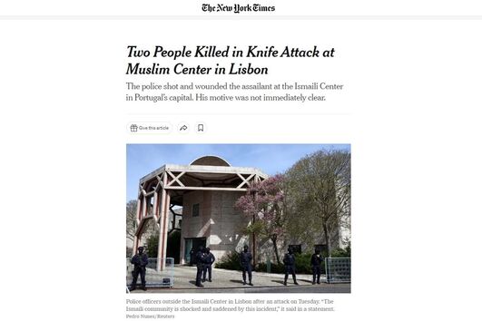 New York Times, ataque ao Centro Ismaelita de Lisboa