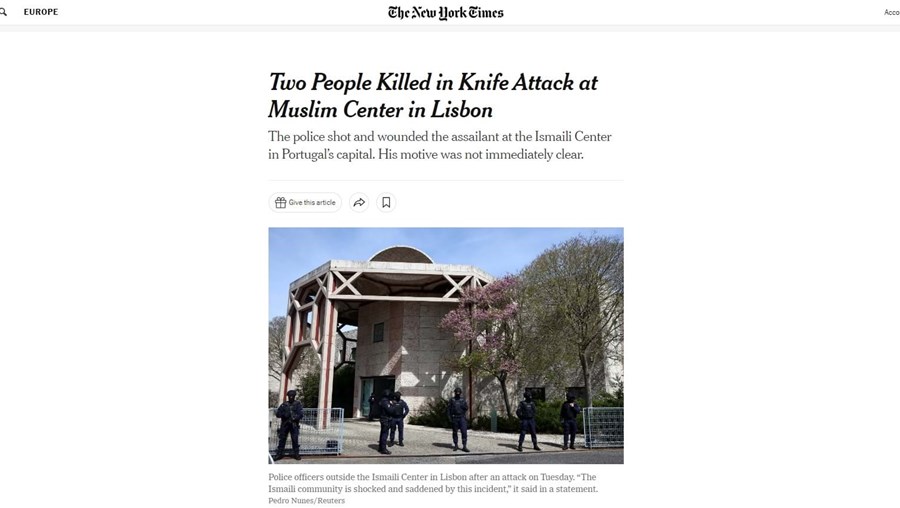 New York Times, ataque ao Centro Ismaelita de Lisboa