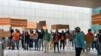 Tripulantes de cabine da easyjet concentrados no aeroporto de Lisboa em dia de greve