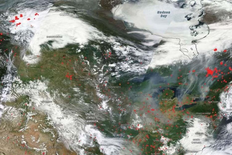 Propagação do fumo dos fogos florestais no Canadá