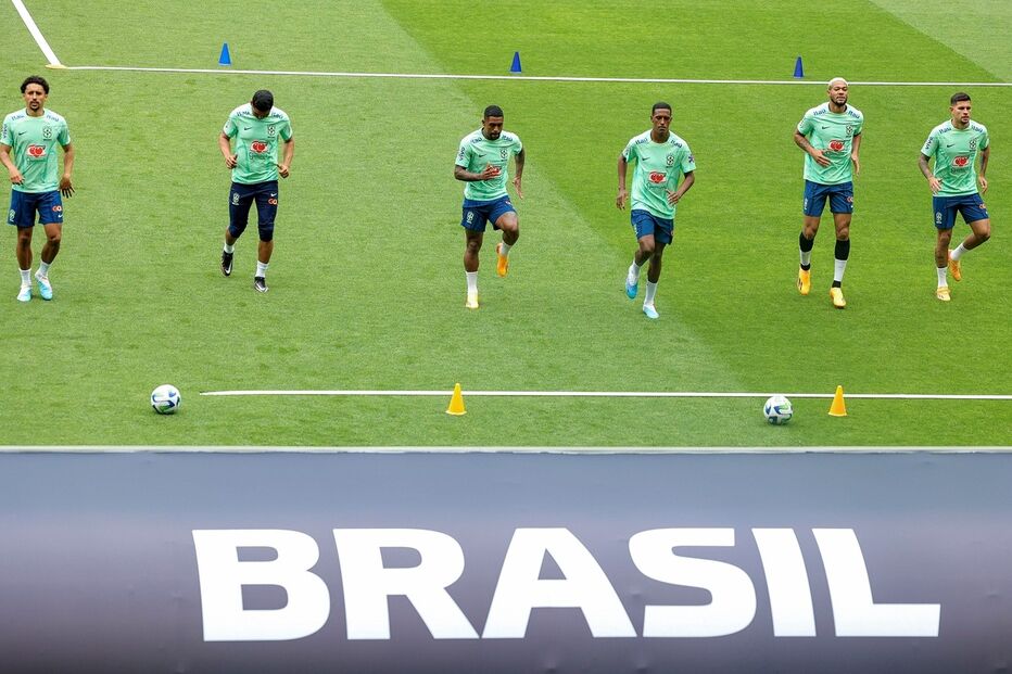 Fase do treino da seleção canarinha, no Estádio José Alvalade