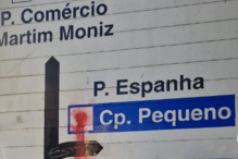 Bordalo II pinta de vermelho sinalética com representação das touradas