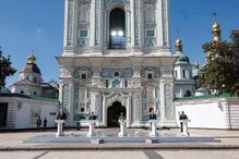 Celebração do Dia da Independência na Ucrânia com Presidente da Lituânia, Marcelo Rebelo de Sousa, primeiro-ministro da Noruega e primeiro-ministro da Bósnia