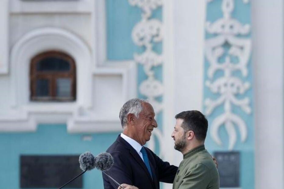 Marcelo Rebelo de Sousa e Volodymyr Zelensky na celebração do Dia da Independência da Ucrânia