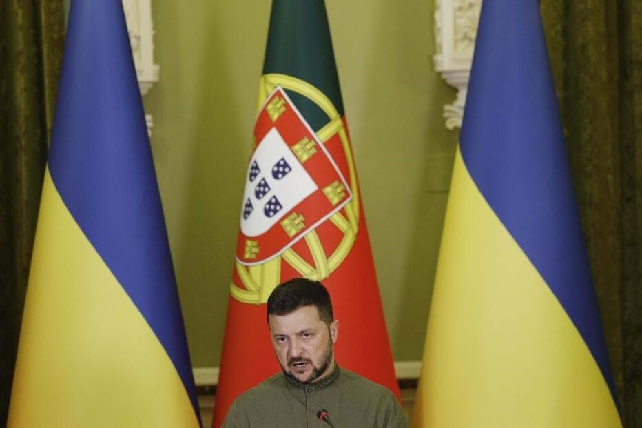 Volodymyr Zelensky em conferência de imprensa