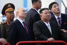 Presidente da Rússia, Vladimir Putin, com o líder norte-coreano Kim Jong-un