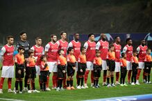 Equipa do Sp. Braga antes do encontro com o Nápoles na Liga dos Campeões
