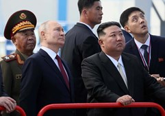 Presidente da Rússia, Vladimir Putin, com o líder norte-coreano Kim Jong-un
