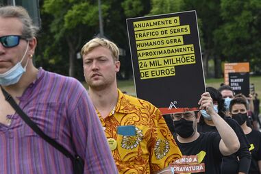 Manifestação contra o tráfico humano em Lisboa, em 2021