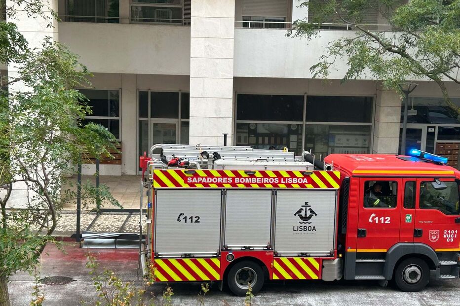 Pérgola cai de um prédio e atinge árvore na Alta de Lisboa
