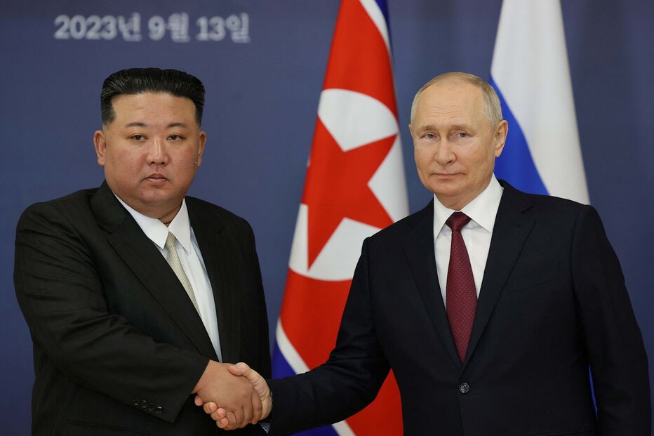 Presidente da Rússia, Vladimir Putin, com o líder norte-coreano Kim Jong-un