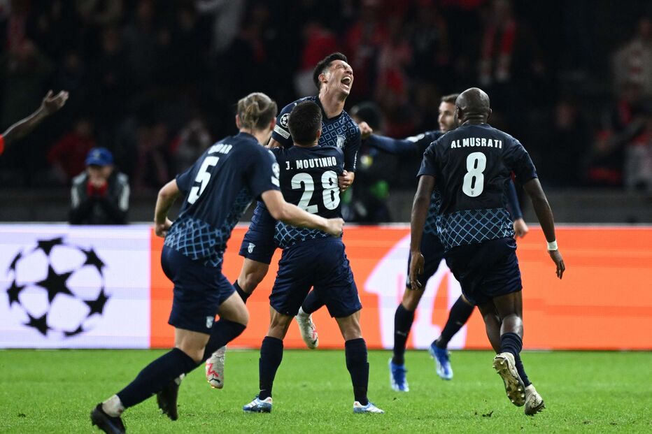 Jogadores do Sp. Braga comemoram golo da vitória frente ao Union Berlim