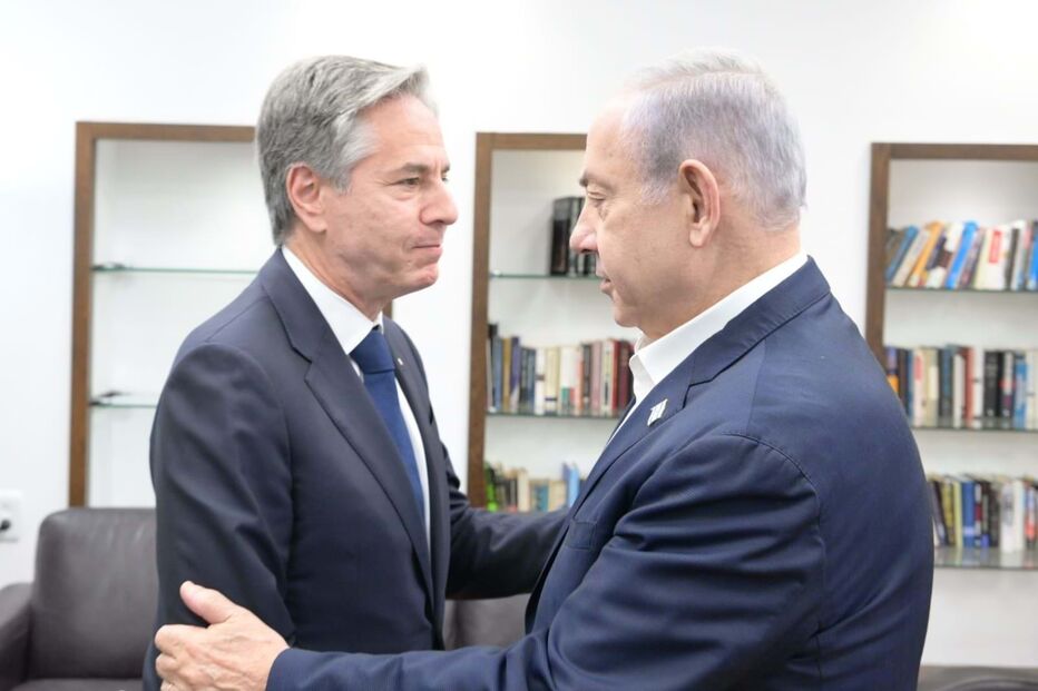Netanyahu e Antony Blinken reunidos em Telavive