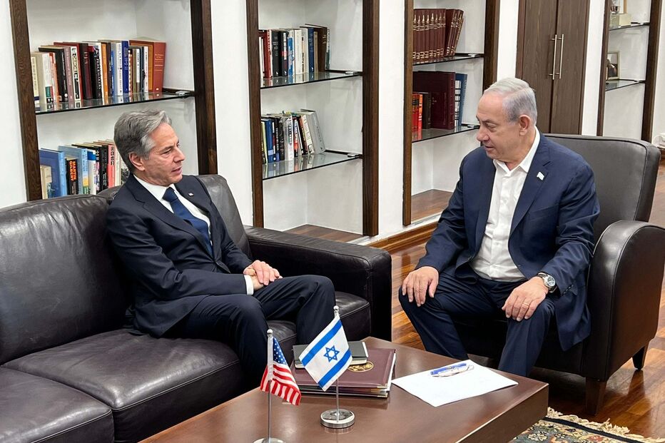 Netanyahu e Antony Blinken reunidos em Telavive