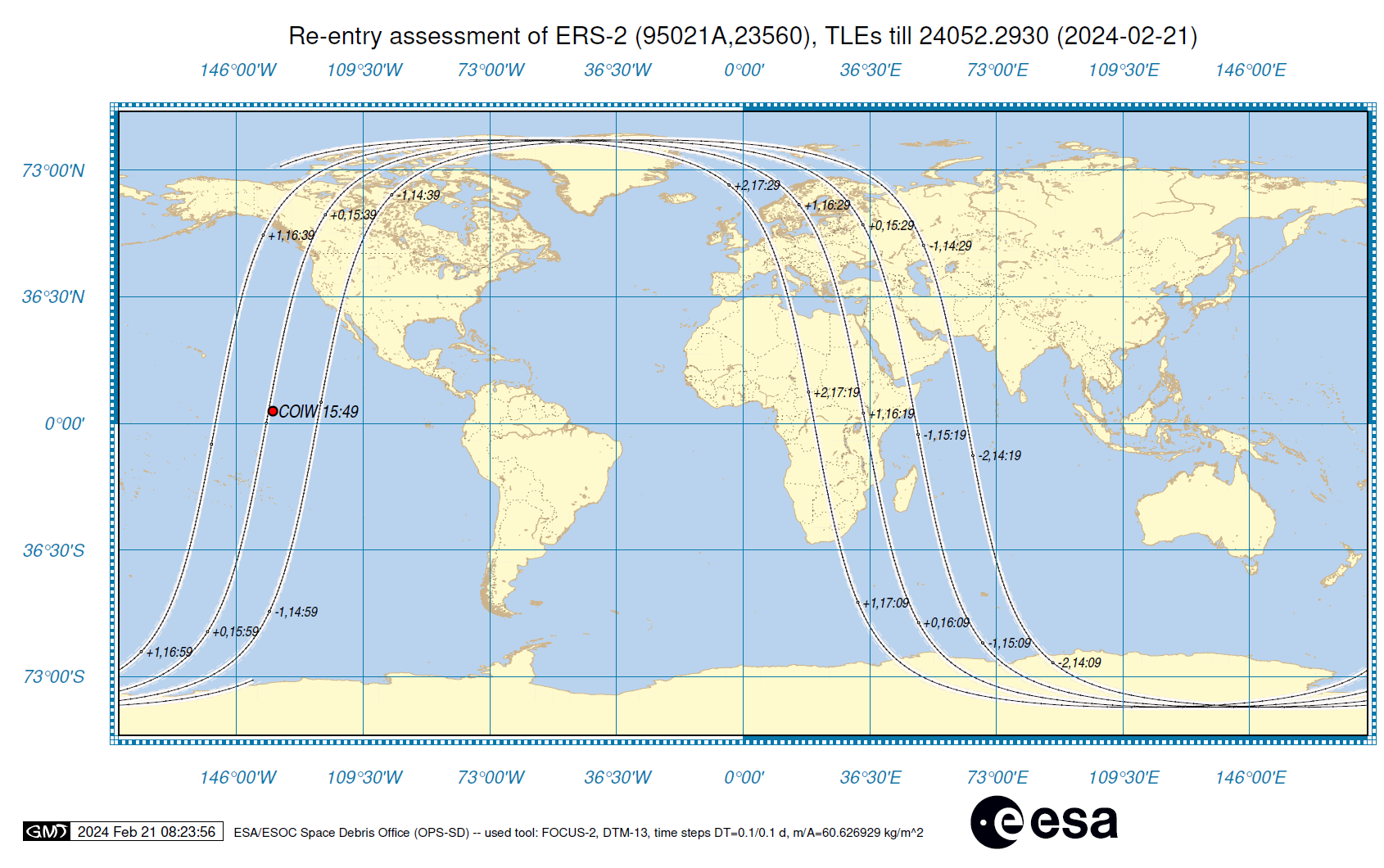 The ERS-2 satellite returned to Earth after 13 years.  Know where and at what time