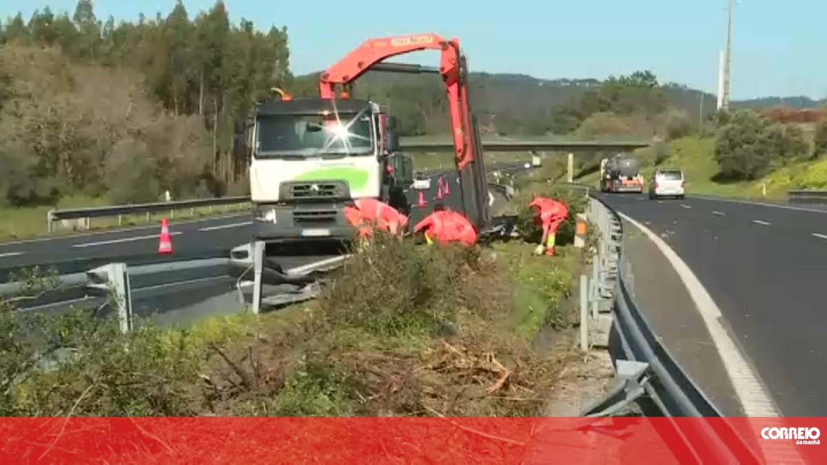 Camião despista-se e galga separador central na A1 em Leiria