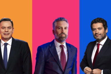 Luís Montenegro (AD,) Pedro Nuno Santos (PS) e André Ventura (Chega)