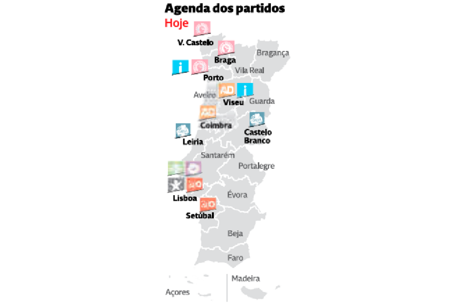 Agenda dos partidos para domingo, dia de voto antecipado