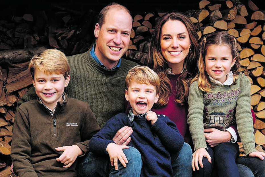 William e Kate com os filhos George, Louis e Charlotte