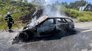 Carro destruído pelas chamas em Arcos de Valdevez 