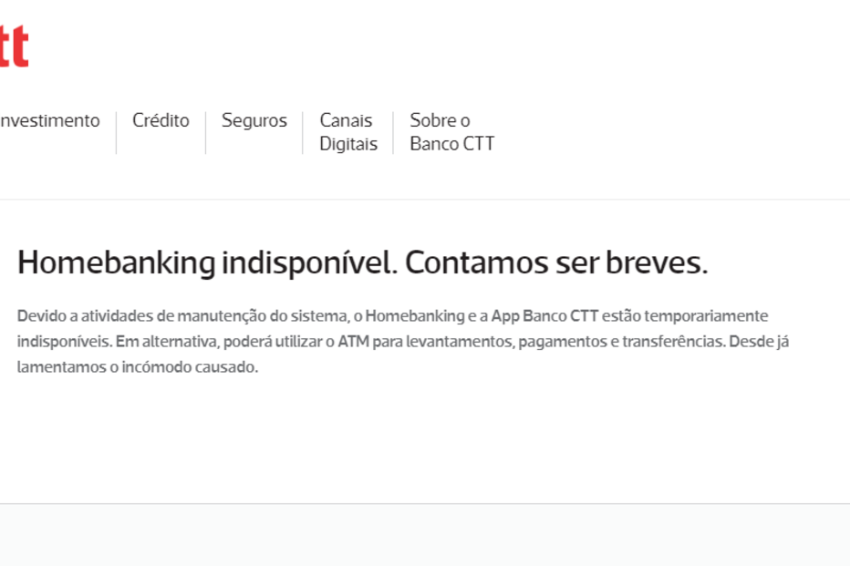 Banco CTT confirma falha no sistema que impossibilita clientes de utilizar as contas