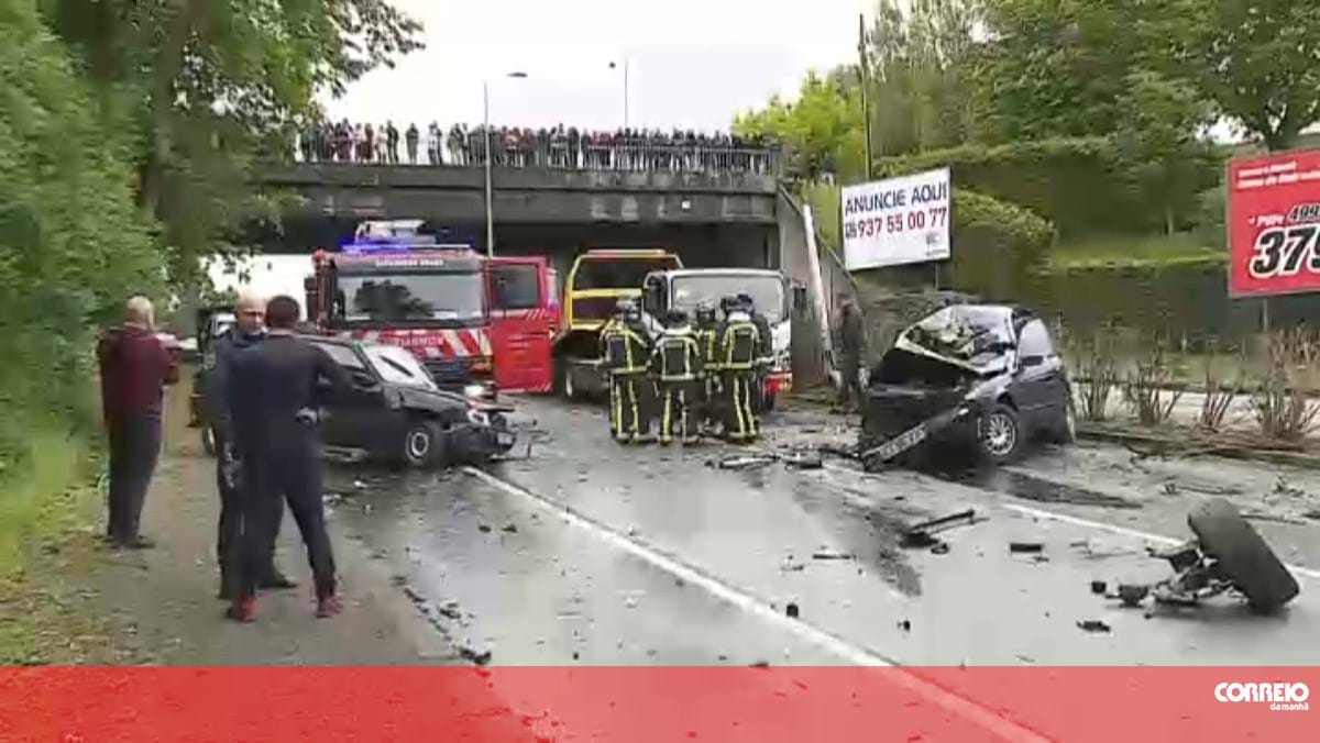 Nove feridos em violenta colisão entre cinco veículos na Circular Sul de Braga
