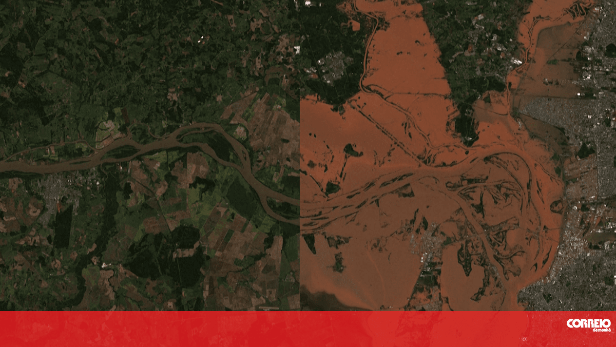 Imagens de satélite mostram o antes e o depois das cheias no Brasil