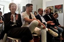 Isabel Rodrigues (administradora da Medialivre), Mickael Carreira, Octávio Ribeiro (administrador) e padre Borga