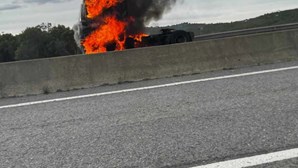Camião consumido pelas chamas na A22 entre Tavira e Olhão 