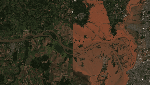 Imagens de satélite mostram o antes e o depois das cheias no Brasil 