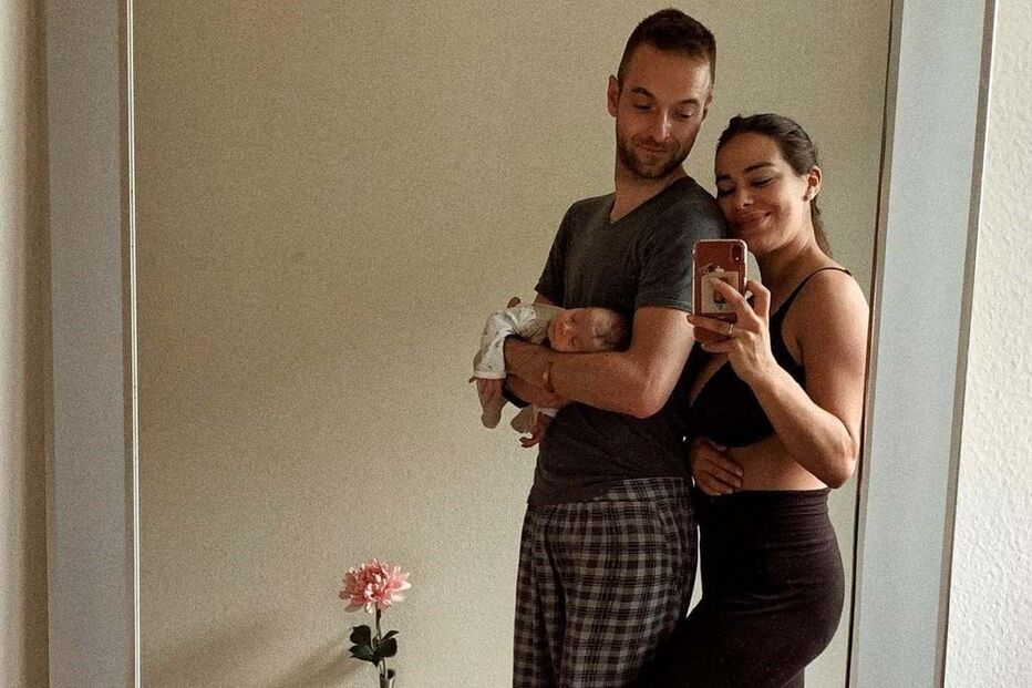 Vanessa Ferreira com o companheiro e o filho