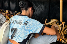 Georgina Rodríguez com o filho no Santuário de Fátima