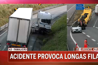 Despiste de camião corta A3 junto ao nó de acesso a Famalicão no sentido Porto-Braga