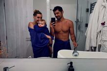Lourenço Ortigão e Kelly Bailey com o filho Vicente Blue
