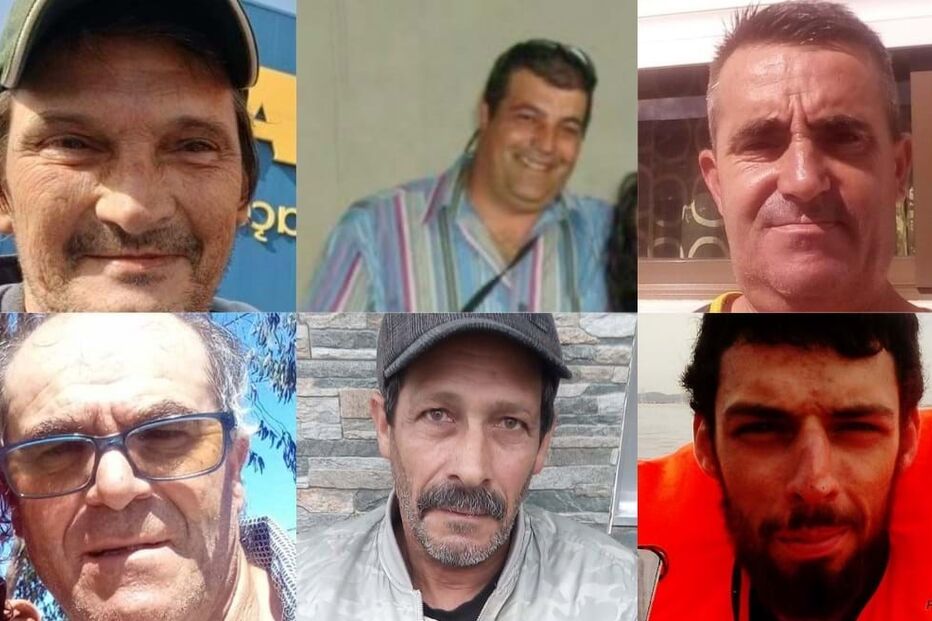 Vítimas mortais (em cima) e desaparecidos (em baixo) na sequência do naufrágio em São Pedro de Moel