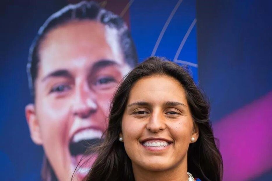 A jogadora portuguesa durante a apresentação no Barcelona  