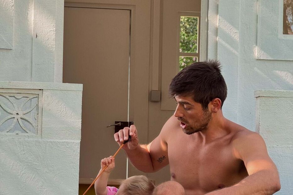 Lourenço Ortigão e o filho Vicente Blue