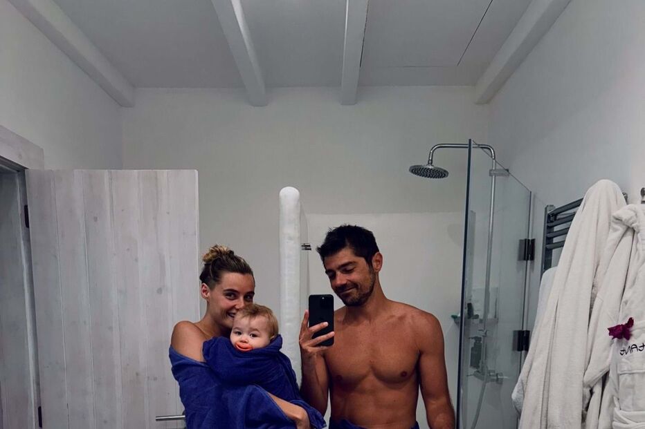 Lourenço Ortigão e Kelly Bailey com o filho Vicente Blue