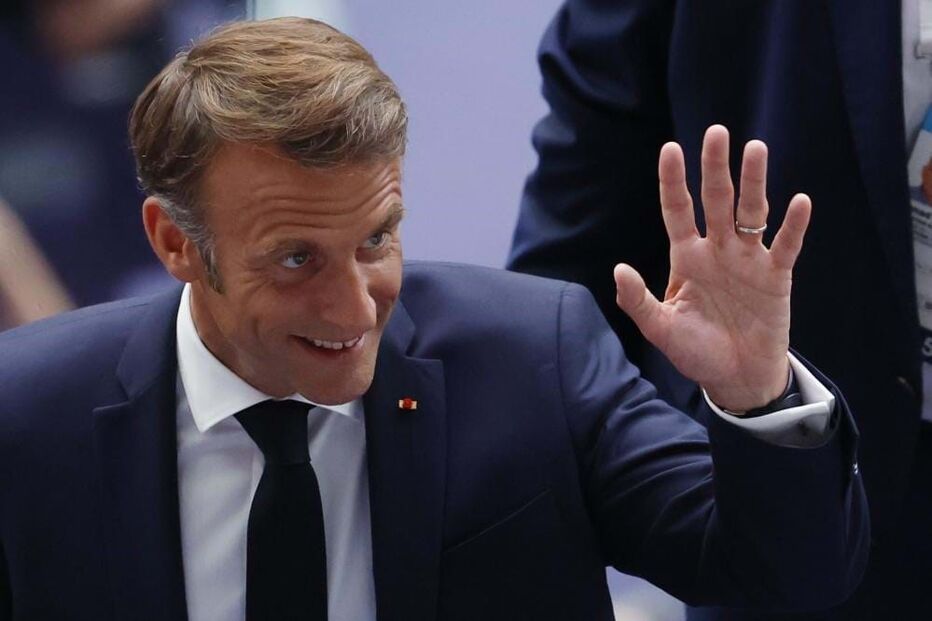 Emmanuel Macron na cerimónia de encerramento dos Jogos Olímpicos Paris2024