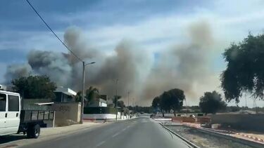 Imagens mostram incêndio perto de habitações na Amora. Três meios aéreos e mais de 70 operacionais no local