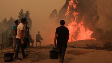 Residentes protegem as suas habitações do incêndio em Covelo, Gondomar