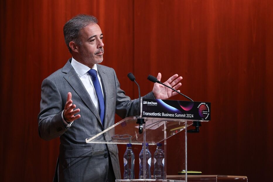 O ministro dos Assuntos Parlamentares, Pedro Duarte, na 4.ª edição da Cimeira Empresarial Transatlântica, onde falou sobre o plano de ação para os media