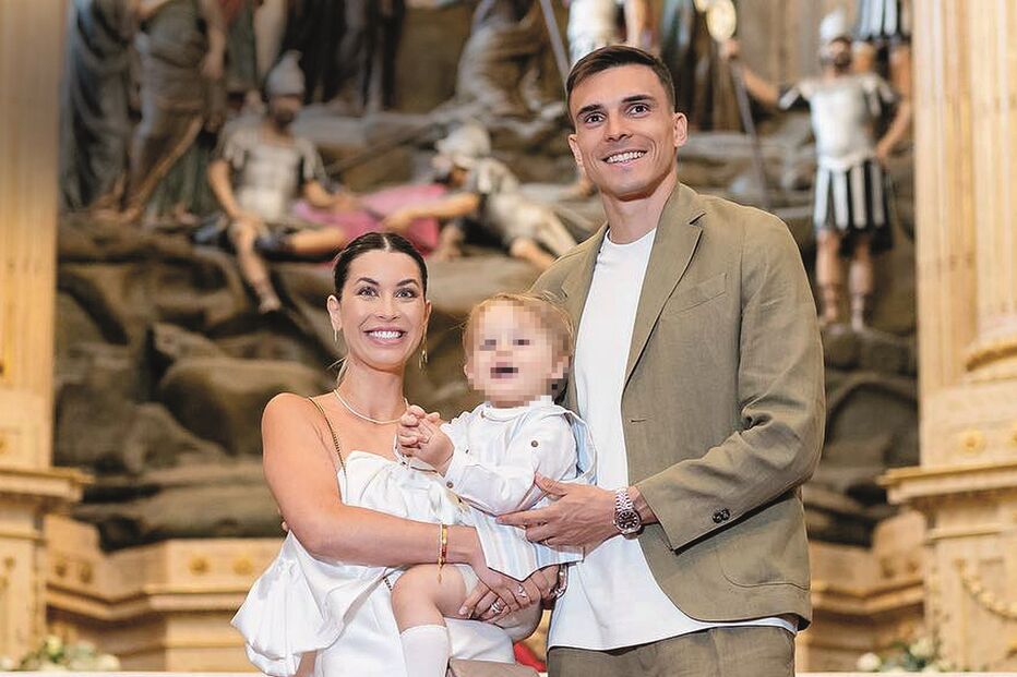 Patrícia Palhares e João Palhinha no batizado do filho